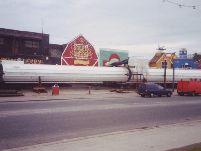 The tower's arrival in Morecambe.