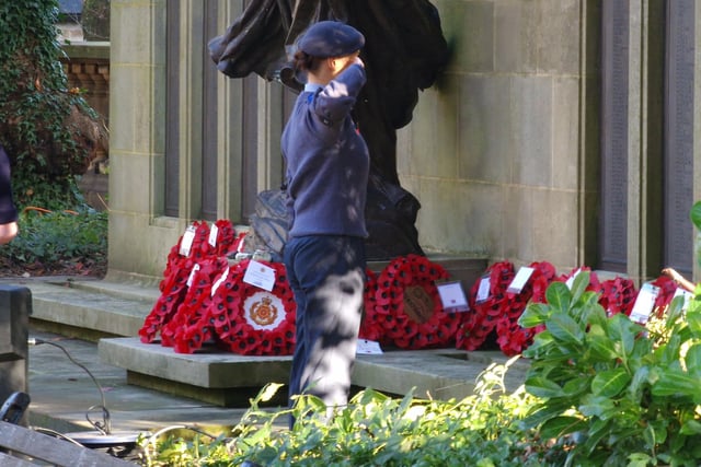 Paying respects at Lancaster War Memorial.