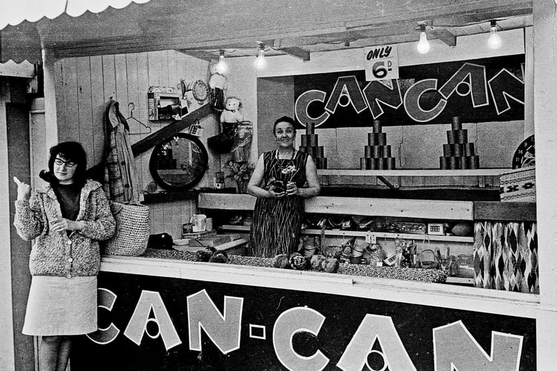 The Can Can stall at the old Winter Gardens Fairground in Morecambe which was run by Johnny and Florence Shields. The picture shows Florence and her daughter Rita in around 1958-60.