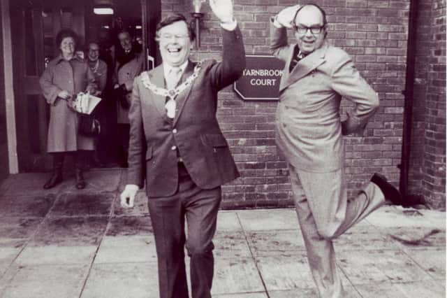 Eric Morecambe at the opening of Tarnbrook Court retirement housing in Euston Road.