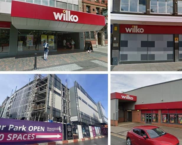 Top left clockwise: Wilko in Preston, in Burnley, in Cleveleys and its proposed site in Blackpool.