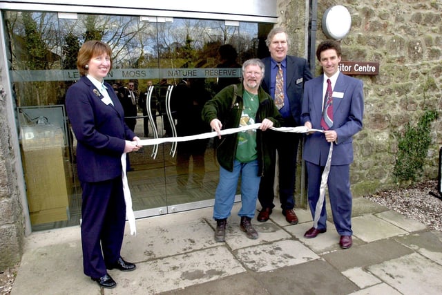 Goodies star Bill Oddie opens the Visitor Centre with, from left, Anne Selby, Director of Lancashire Wildlife Trust, Dr Andrew White and Robin Horner.