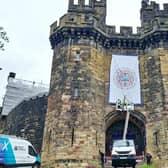 The flag unfurled at Lancaster Castle on Friday morning.
