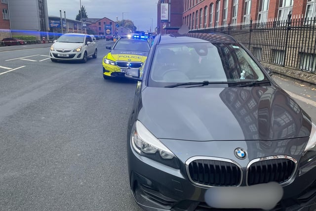 The driver of this BMW stopped in New Hall Lane, Preston only had a provisional licence, was not supervised by a qualified driver and was not insured on the vehicle.
The driver also failed a roadside drug test and was arrested.