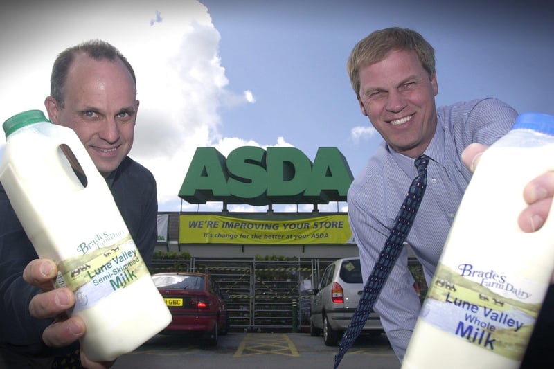Farmer John Towers and Tim Walker of ASDA with new local produce as part of a local sourcing push.