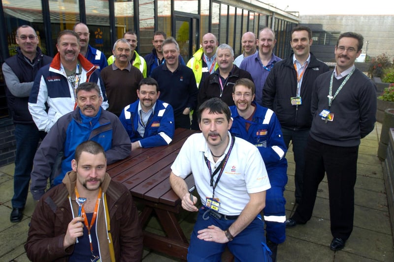 Staff from Heysham Power Station who raised £1,500 in aid of Prostate Cancer Research by growing moustaches for Movember.
