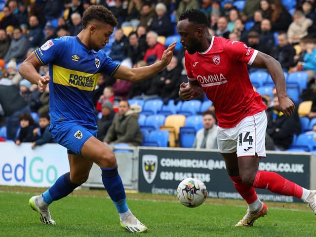 Jordan Slew had an early effort for Morecambe Picture: Andrew Redington/Getty Images