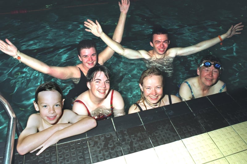 Swimmers who took part in a sponsored swim at the Kingsway baths in 1996 in aid of Homeless Action and the Oncology Unit at the Royal Lancaster Infirmary. Front row: James Isherwood, Elaine Rawlins, Helene Trevelyan and Maureen Coyne. Back row: Alex Richards and Helen Whittaker.