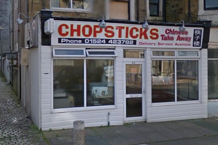Chopsticks on Westminster Road, Morecambe, has a current 5 star rating.