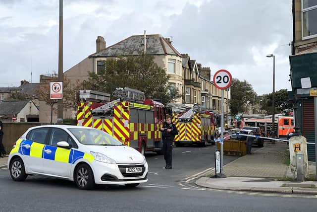 Emergency services at the scene of a fire at the Gordon Working Mens Club in Morecambe. Picture by Thomas Beresford.