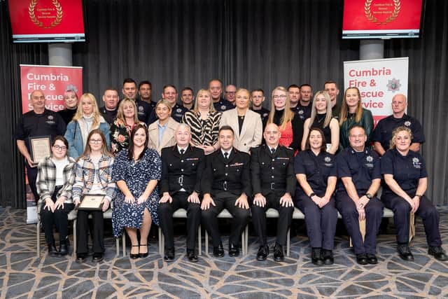 All the recipients of the Cumbria Fire and Rescue Service awards, Long Service Good Conduct Medals and Chief Fire Officer Commendations. Photo by Harry Atkinson