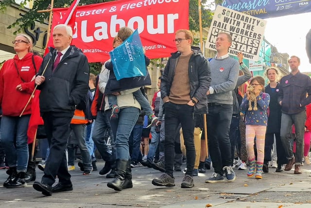 John McDonnell MP among the Labour marchers in Lancaster on Saturday.