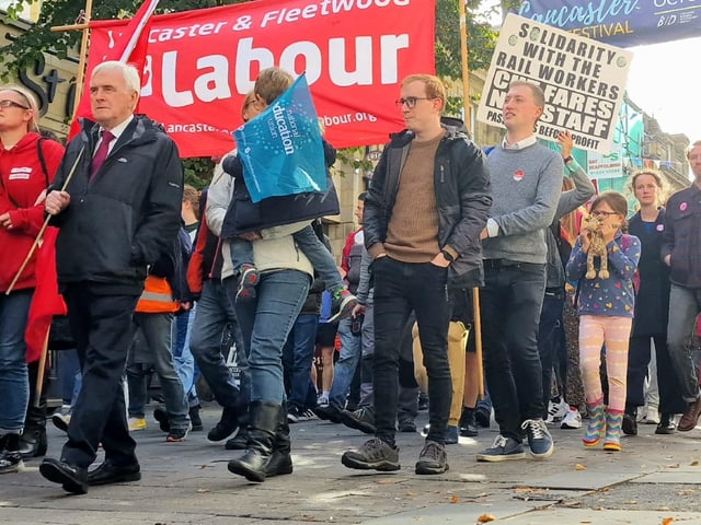 John McDonnell MP among the Labour marchers in Lancaster on Saturday.