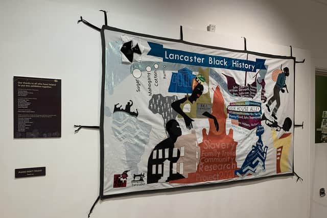 The special banner produced by Lancaster's Sewing Cafe which is on display as part of the exhibition.