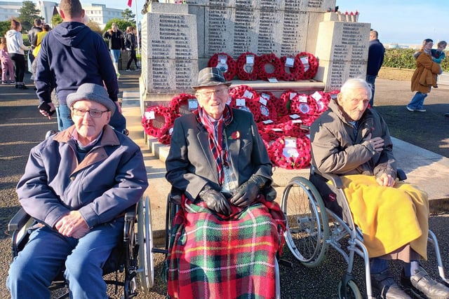 The Glen Care Home in Morecambe took some of their veterans to the Cenotaph on Remembrance Sunday, to give them the chance to honour their fallen comrades and friends, and to remember everyone who served. They also got to meet other veterans and talk about their time in the Armed Forces during World War Two. Pictrured from left are Stan 84, Ron, 101 and an RAF veteran, and Alan, 93, who is an Army veteran.