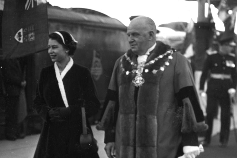 The queen at Lancaster Train Station. Year unknown.