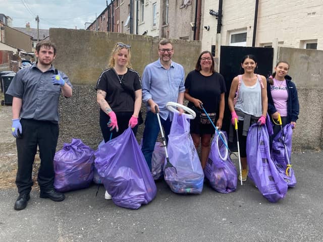Arndale Morecambe Bay’s Management Team have conducted another #LitterHeroes litter pick. Pictured from left: Gareth and Nicole of AM Services, Craig (centre manager) and Fiona of Lambert Smith Hampton, and Ewa of AM Services who was joined by her daughter.