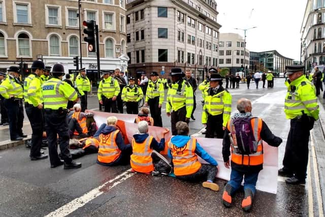 The Just Stop Oil road block at Mansion House.