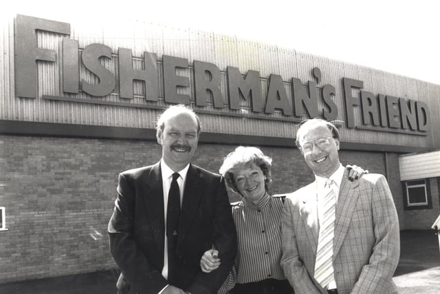 Doreen Lofthouse with husband Tony Lofthouse (left) and son Duncan Lofthouse outside the Fleetwood base of Fisherman's Friend