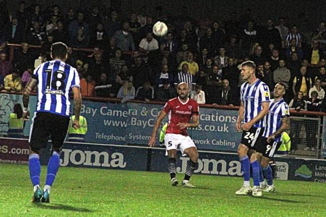 Ferrend Rawson hit a late winner for Morecambe against Forest Green (photo: Mike Williamson)