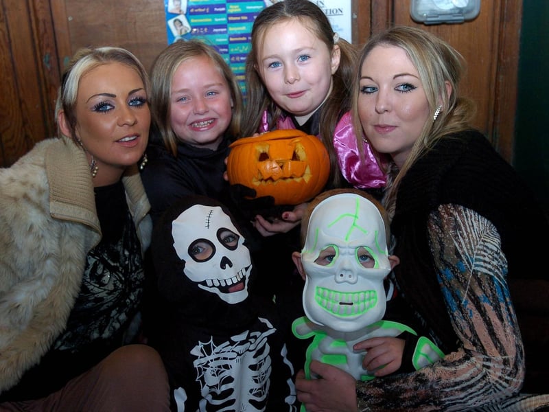 Lisa and Lindsey Arkwright with children, Hayley Arkwright, Charlie McManamin and Casey Morton, at a Halloween party at The Gregson, Lancaster.