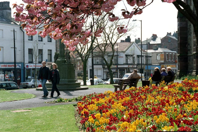 The grounds of St. Peter's Church, looking to Lord Street in Fleetwood, looking resplendent in the spring sunshine