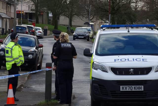 Police cordoned off a number of roads on the Ridge Estate in Lancaster after a suspected shooting. Picture by Joshua Brandwood.