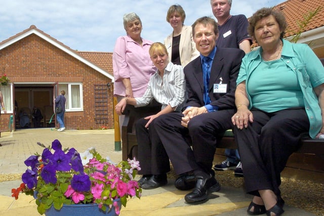 Officially opening the new courtyard garden at Morecambe's Altham Meadows, which was built by offenders, is head of mental health services Ian Huartson (centre), with manager Pauline Wren (left), community punishment officer Val Clifton, Community Payback supervisor Barry Green, volunteer Lynnn Willam and occupational therapy support worker Joanne Cross.