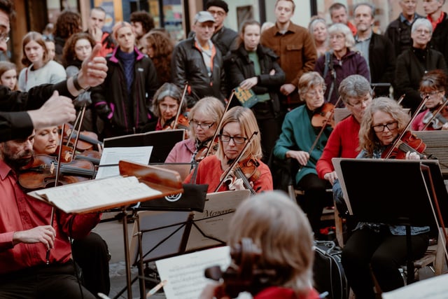 The Haffner Orchestra perform in Marketgate during Lancaster Music Festival.