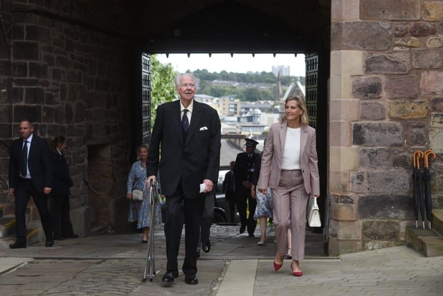 Sophie Countess of Wessex walks through the John O' Gaunt gate at the castle. Picture by Dan Martino.
