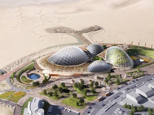 A CGI image showing how Eden Project Morecambe might look from the air.