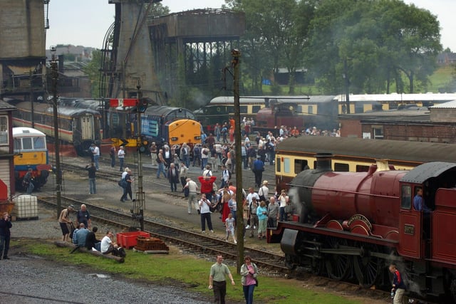 Reminiscent of the old Steamtown days, Carnforth steam depot comes alive during the open weekend in 2009, with crowd-puller, the Hogwarts Express train in the foreground.