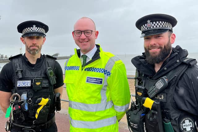 Lancashire Police and Crime Commissioner Andrew Snowden with officers in Morecambe.
