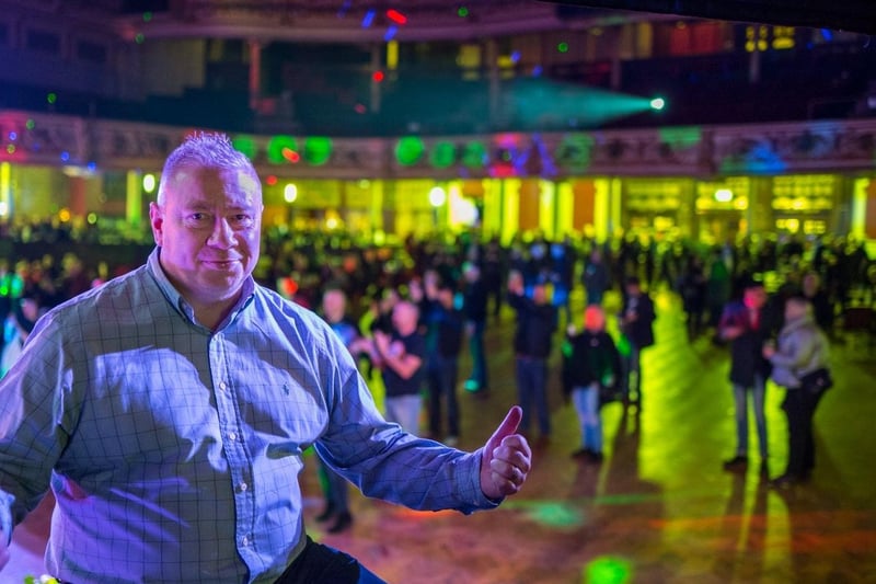 Organiser Gary Butler gives a thumbs up at his hospice charity night at the Morecambe Winter Gardens.