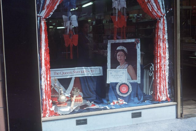 A beautiful window display in a shop in Lancaster for the silver jubilee in 1977. From Mr R Walker, Slyne.
