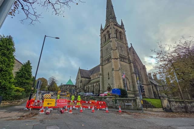 East Road near the cathedral in Lancaster is closed for drainage works. Photo: Josh Brandwood