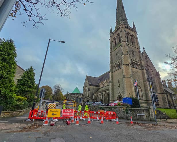 East Road near the cathedral in Lancaster is closed for drainage works. Photo: Josh Brandwood