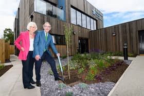 Donors Barbara and Nick Scholes plant a tree at the official opening of the new Forget Me Not Centre at St John's Hospice, Lancaster. Photo: Kelvin Stuttard