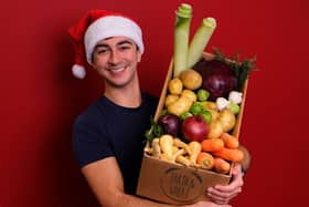 James Eid with a box of his wonky veg.