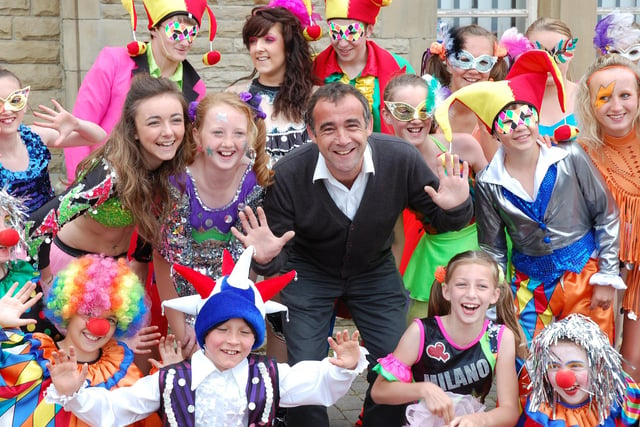 Michael Le Vell, aka Kevin Webster from Coronation Street, with youngsters from dance group Dance Fusion who performed at a Platform music event in Morecambe presented by Steve Middlesbrough.