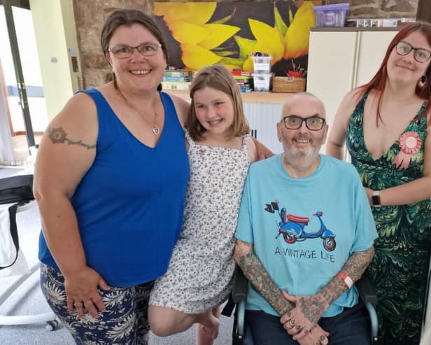 Melanie, Darren and their daughters at St John’s Hospice in Lancaster.