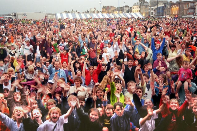 A massive crowd packs the Morecambe open air arena for the fantastic, Light and Water Festival in 1997.
