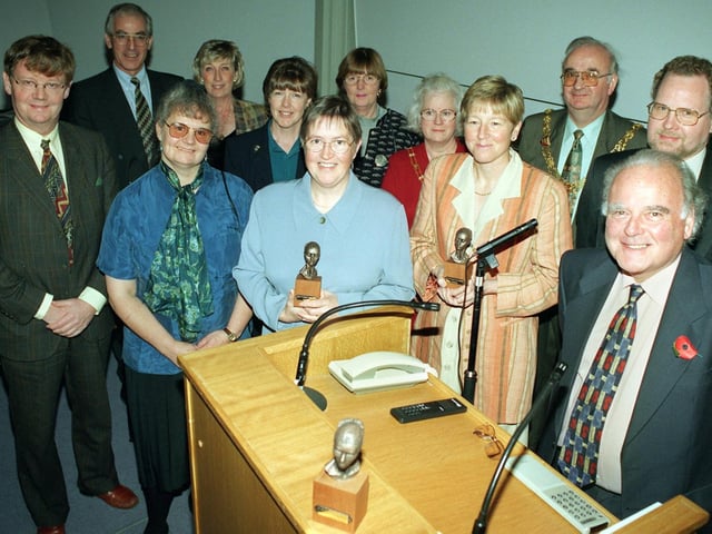 Chairman of Morecambe Bay Hospitals NHS Trust Professor Idris Williams OBE (front right) pictured with award winners and colleagues at the Glyn Harris Award presentation at the CancerCare Annual Lecture at The University of St Martin, Lancaster.