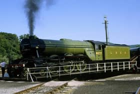 No 4472 Flying Scotsman is turned on the turntable at Carnforth prior to working the Cumbrian Mountain Express on July 5, 1984.