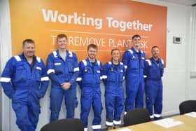 A group photo of the Heysham 1 power station apprentices who have graduated.