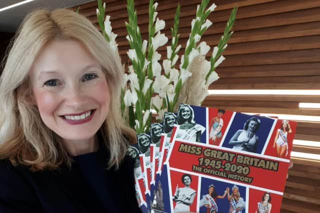 Sally Ann Fawcett with her book, Miss Great Britain 1945-2020: The Official History.