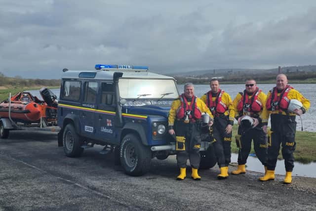 Steve Wilson with some of the Morecambe Lifeboat crew.