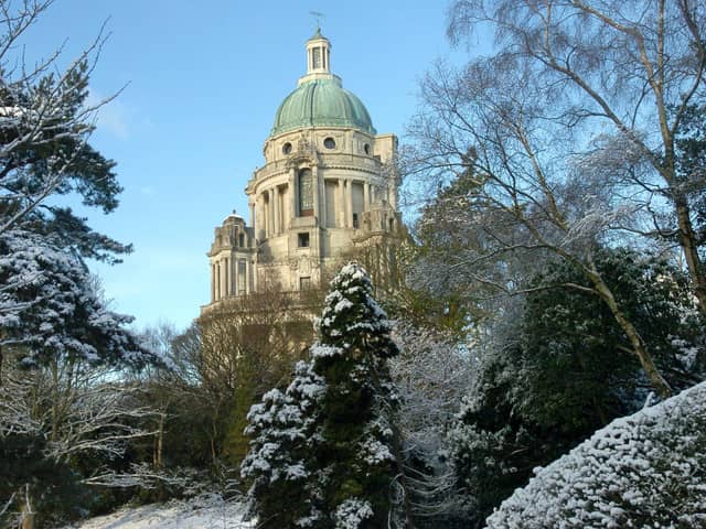 The Ashton Memorial looking magnificent during snowy weather in Williamson Park.