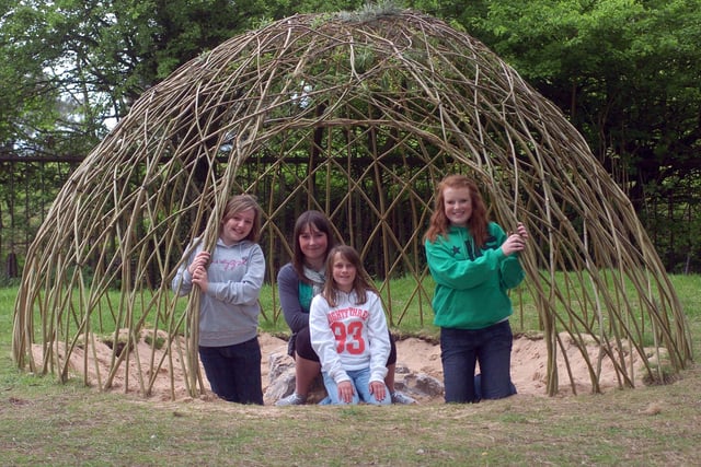 In one of the willow domes at the new Natural Adventure Play Area in Happy Mount Park are Niamh Whiteside, Zoe Lynch, Laura Driver and Mollie Butterworth.