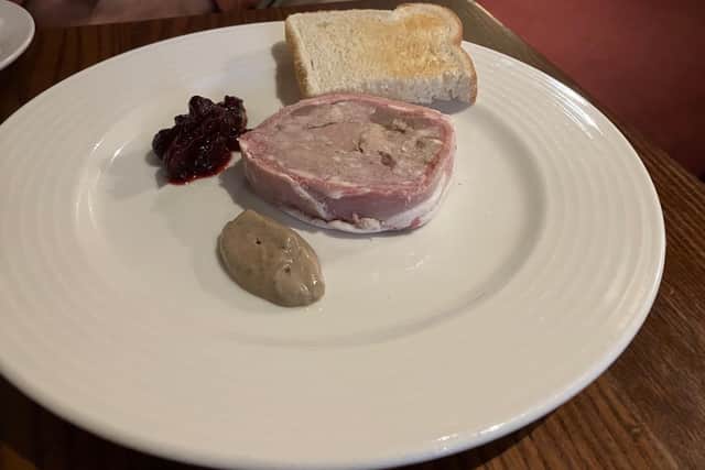 The Bay Horse at Forton: The terrine was also a hit, like a mini three-bird roast wrapped in bacon